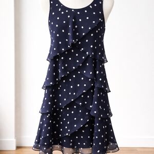S.L. Fashions Navy White Polka Dot Tiered Ruffle Midi Dress